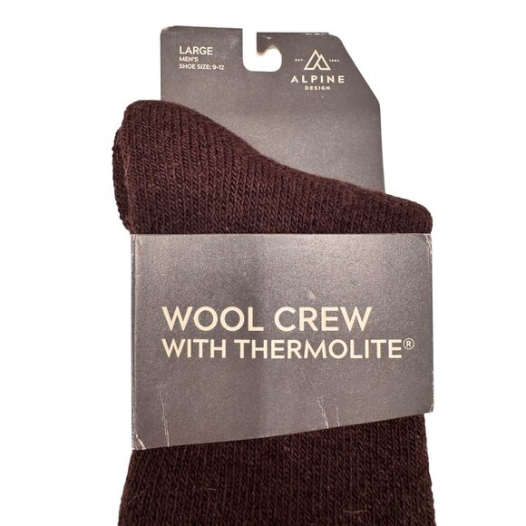 Alpine Design Wool Crew Thermolite Size Large Men's 9-12 Brown NWT Socks - Picture 2 of 4